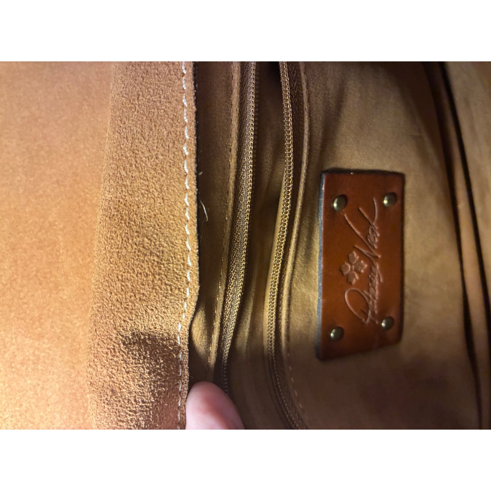 Patricia Nash Tan Cognac Leather Wristlet Clutch Organizer Bag Antique Brass.