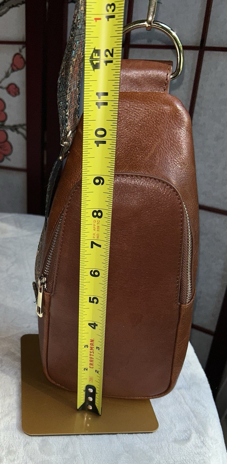 Pink Cove Brown Leather Crossbody Bag Zip Closure Multi Pockets Gold Hardware