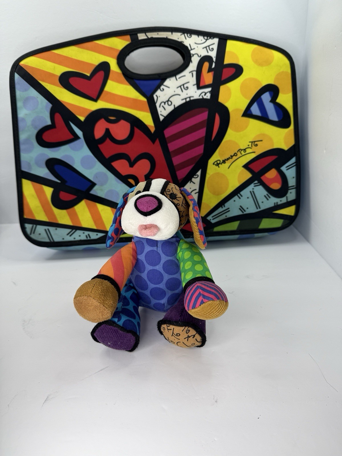 Romero Britto Pablo Dog 6” Plush & Neoprene Tote Bag “A New Day” Design