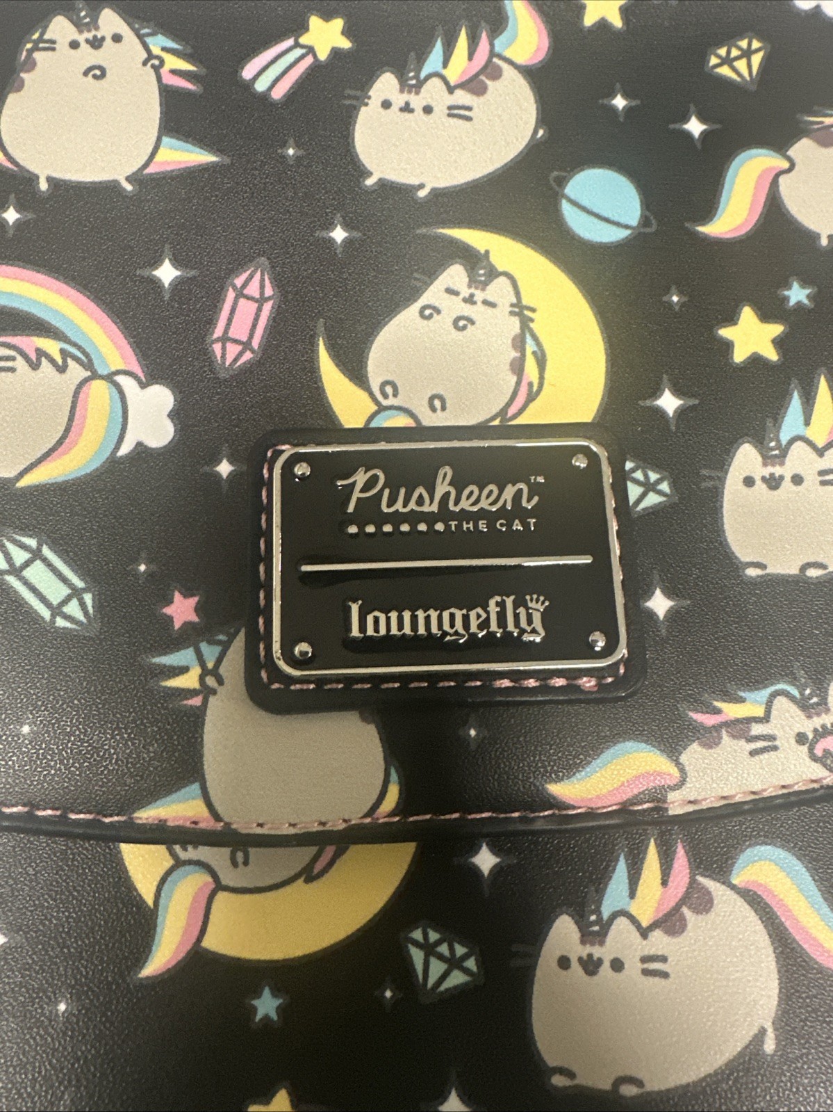 Loungefly X Pusheen Rainbow Unicorn Crossbody Handbag Black RARE MINT