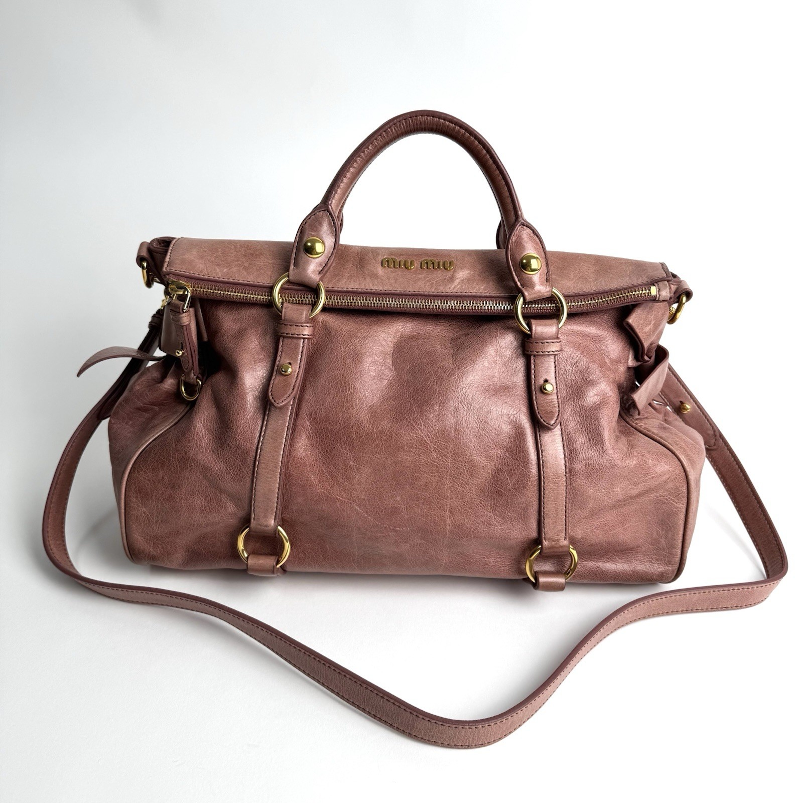 Auth Miu Miu Vitello Lux Ribbon Pink Leather 2Way Shoulder Handbag Y2K e108