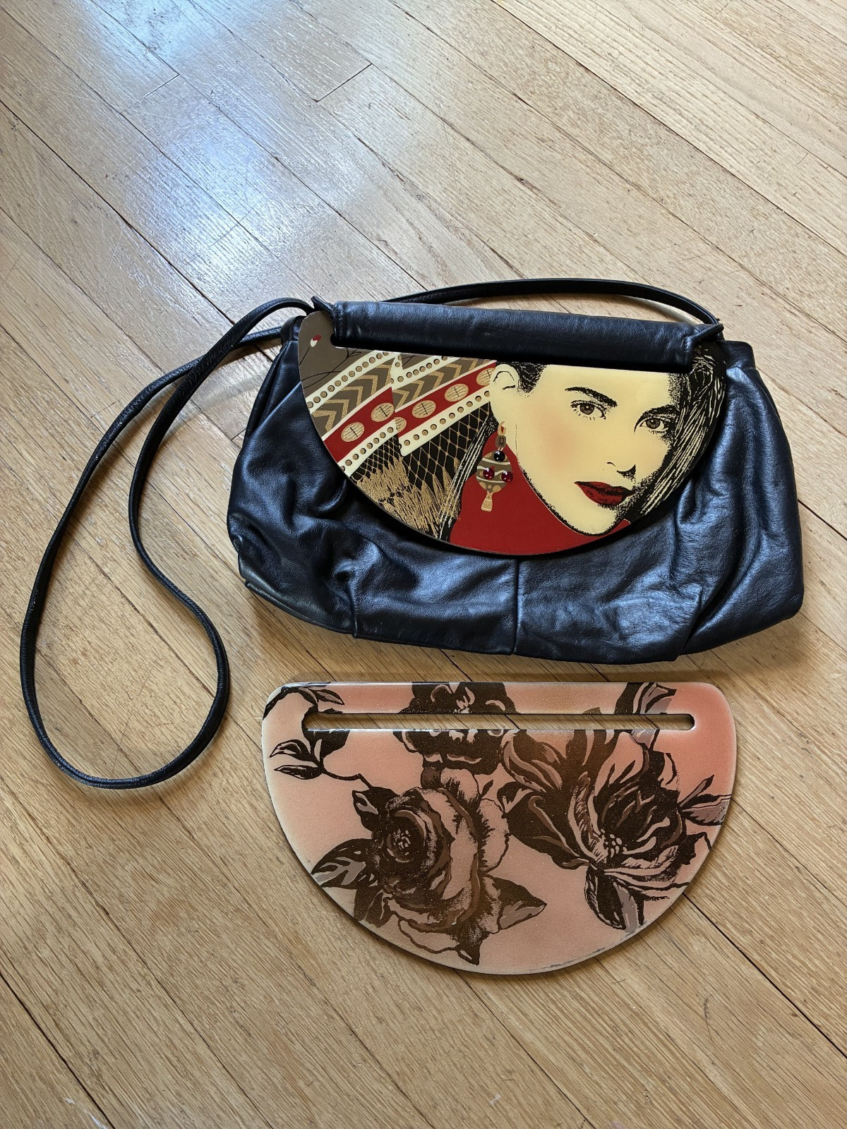 Vintage Patricia Smith Moon Bags Cross Body Shoulder Black Leather extra Panel