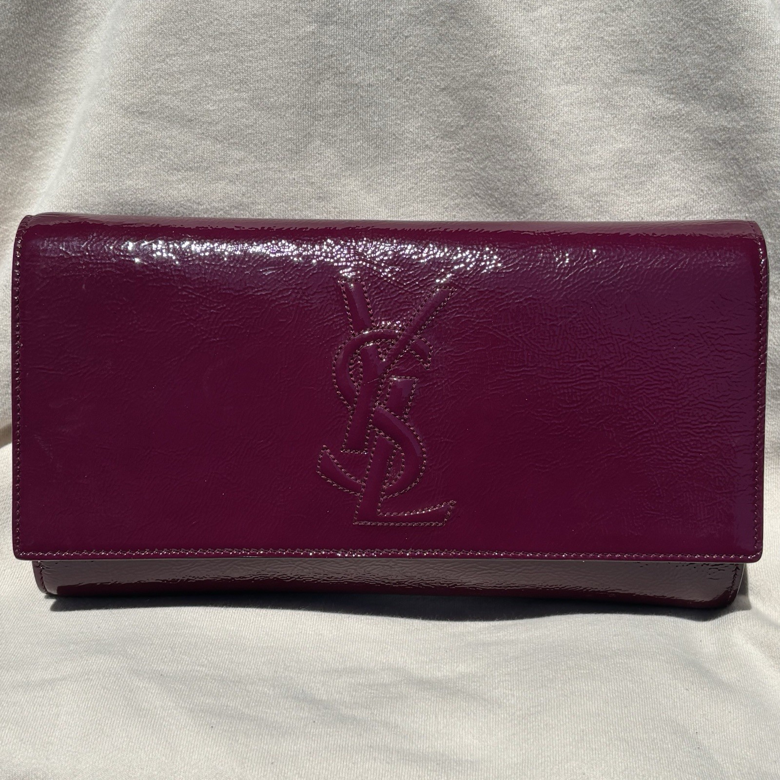 YSL Saint Lauren Leather Belle Du Jour Burgundy Clutch Bag