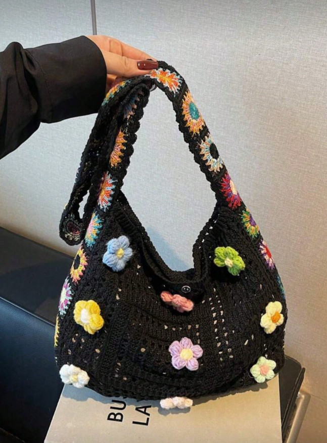 Women’s Boho Crochet Crossbody Bag Colorful Woven Plaid Beach Shoulder Purse
