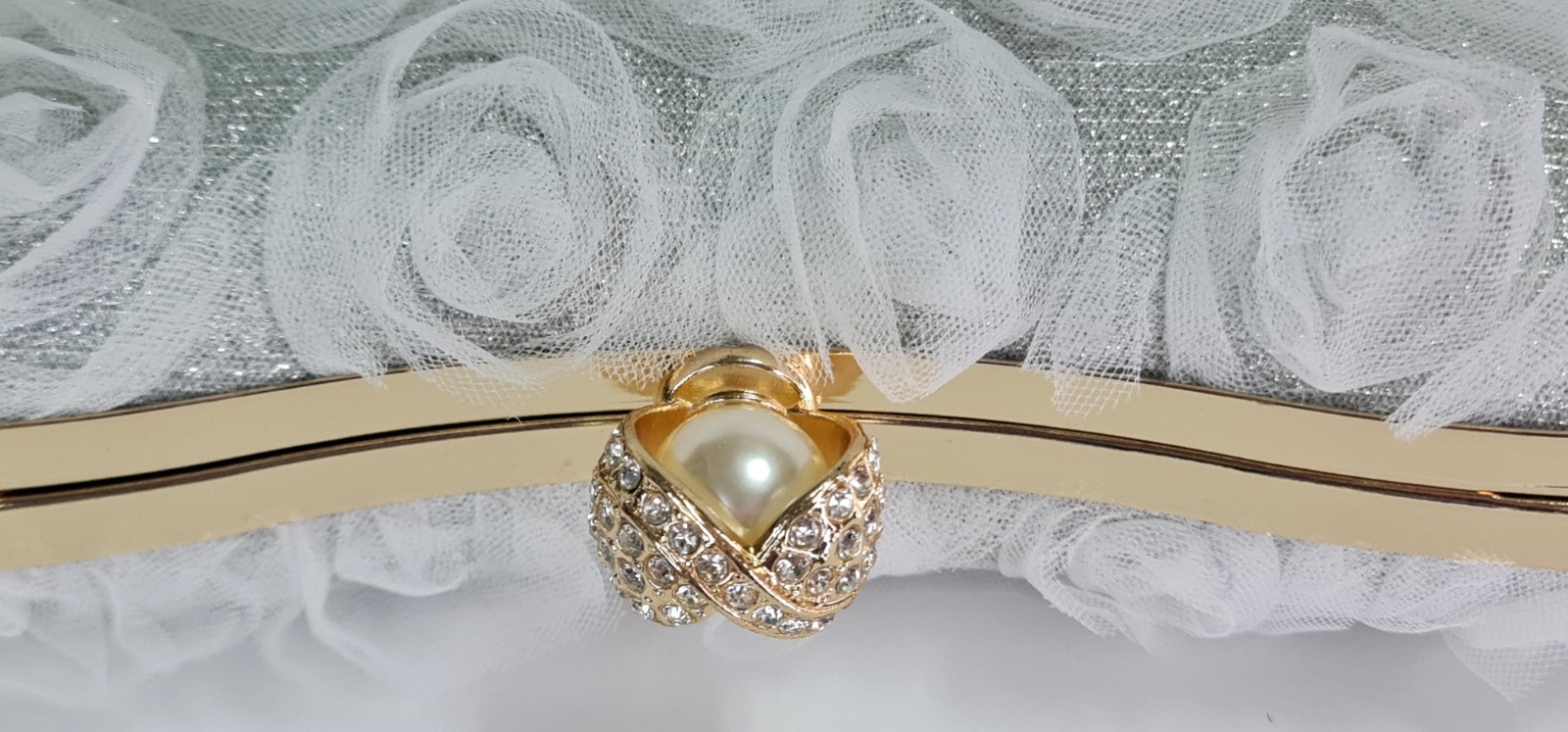 White Floral Evening Clutch Rose Bridal Wedding Purse Pearl Crystal Chain Bag