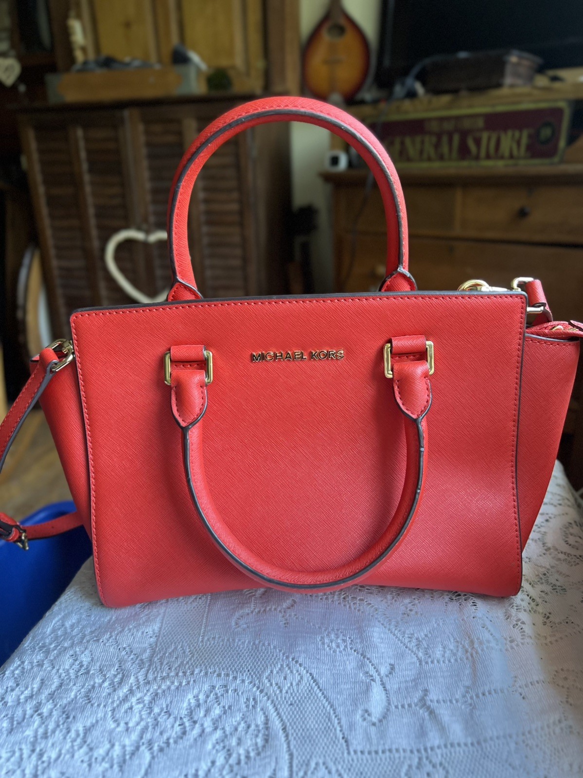 NWOT Michael Kors Selma Saffiano Leather Medium Top Zip Satchel Watermelon