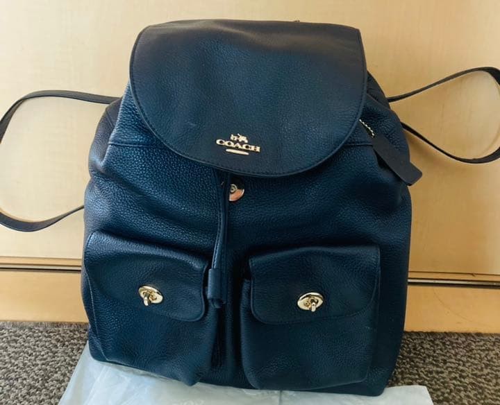 COACH Pebbled Leather Navy Backpack Authentic Casual Stylish Bag