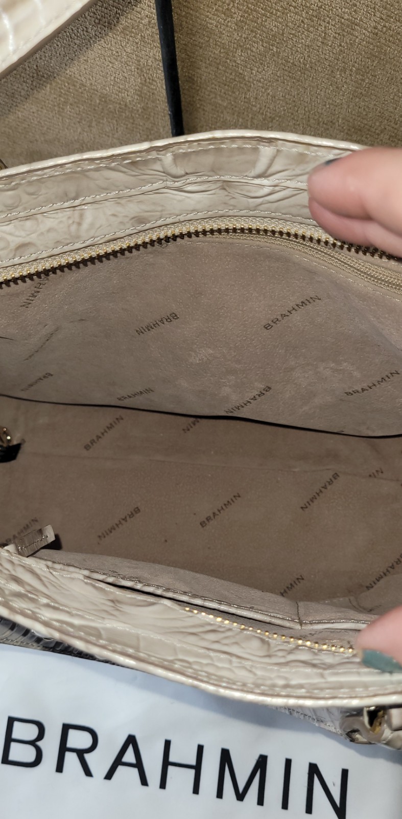 Brahmin Melbourne Croc Embossed Small Lena Pumice