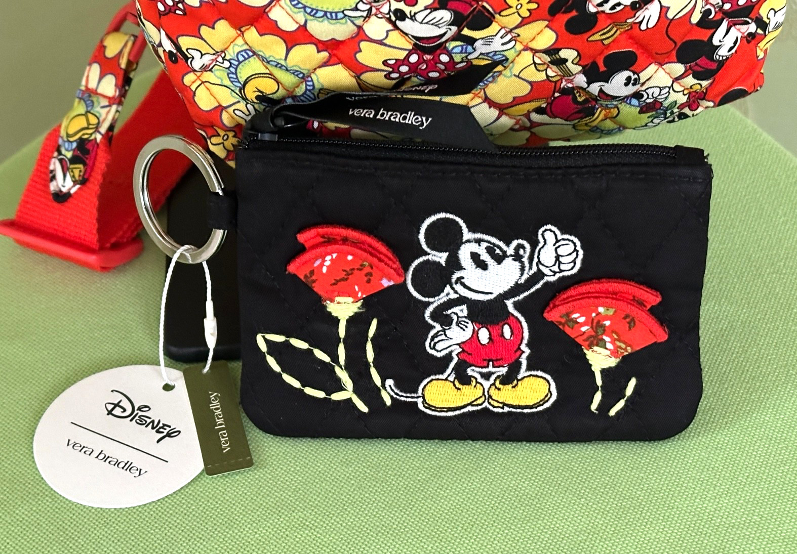VERA BRADLEY DISNEY LORMAN SLING BACKPACK+ZIP ID CASE:NWT MICKEY/MINNIE PETAL