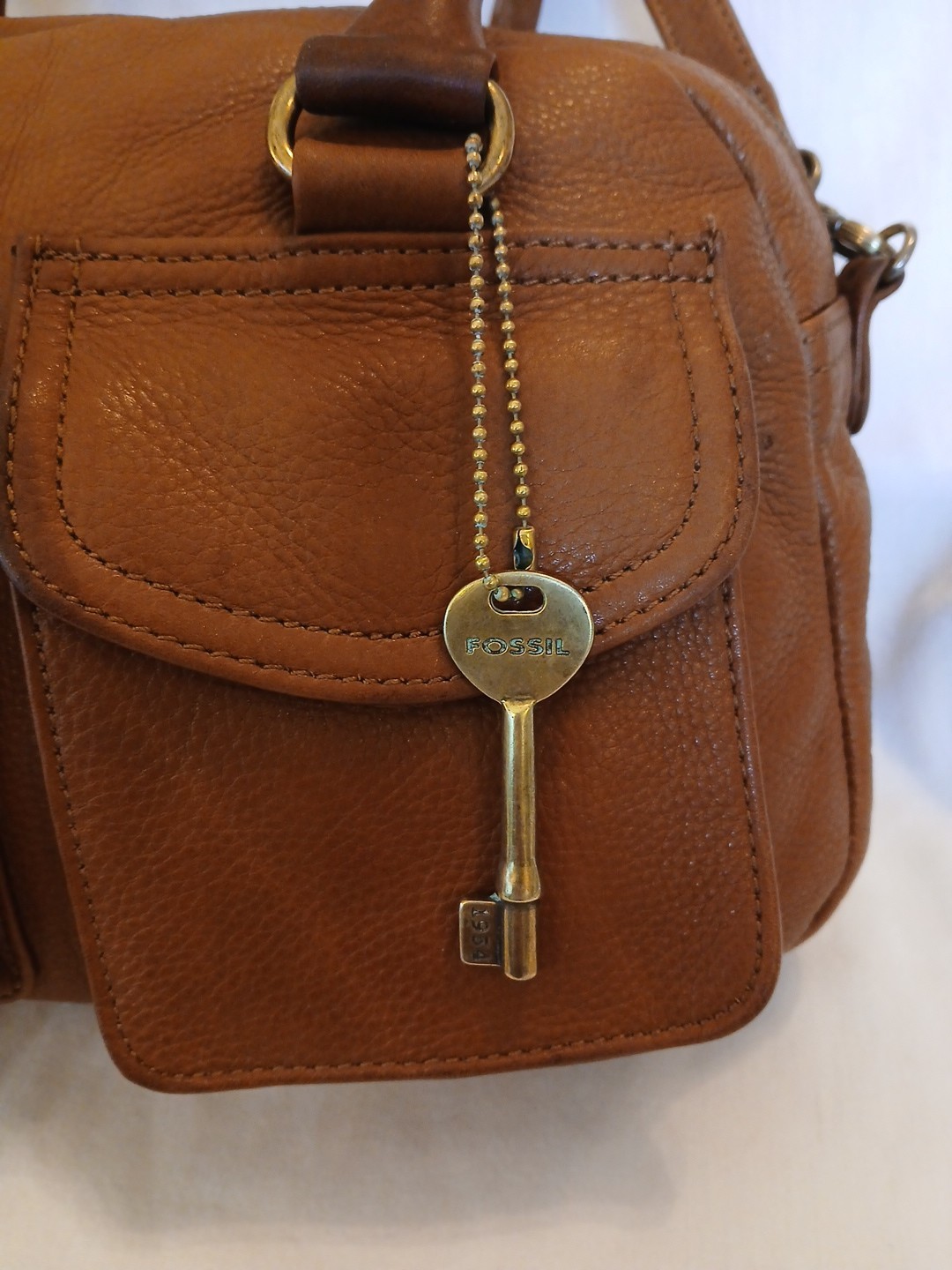 Fossil Brown Leather Cargo Saddlebag Double Handles w Extea Strap #75082 Purse