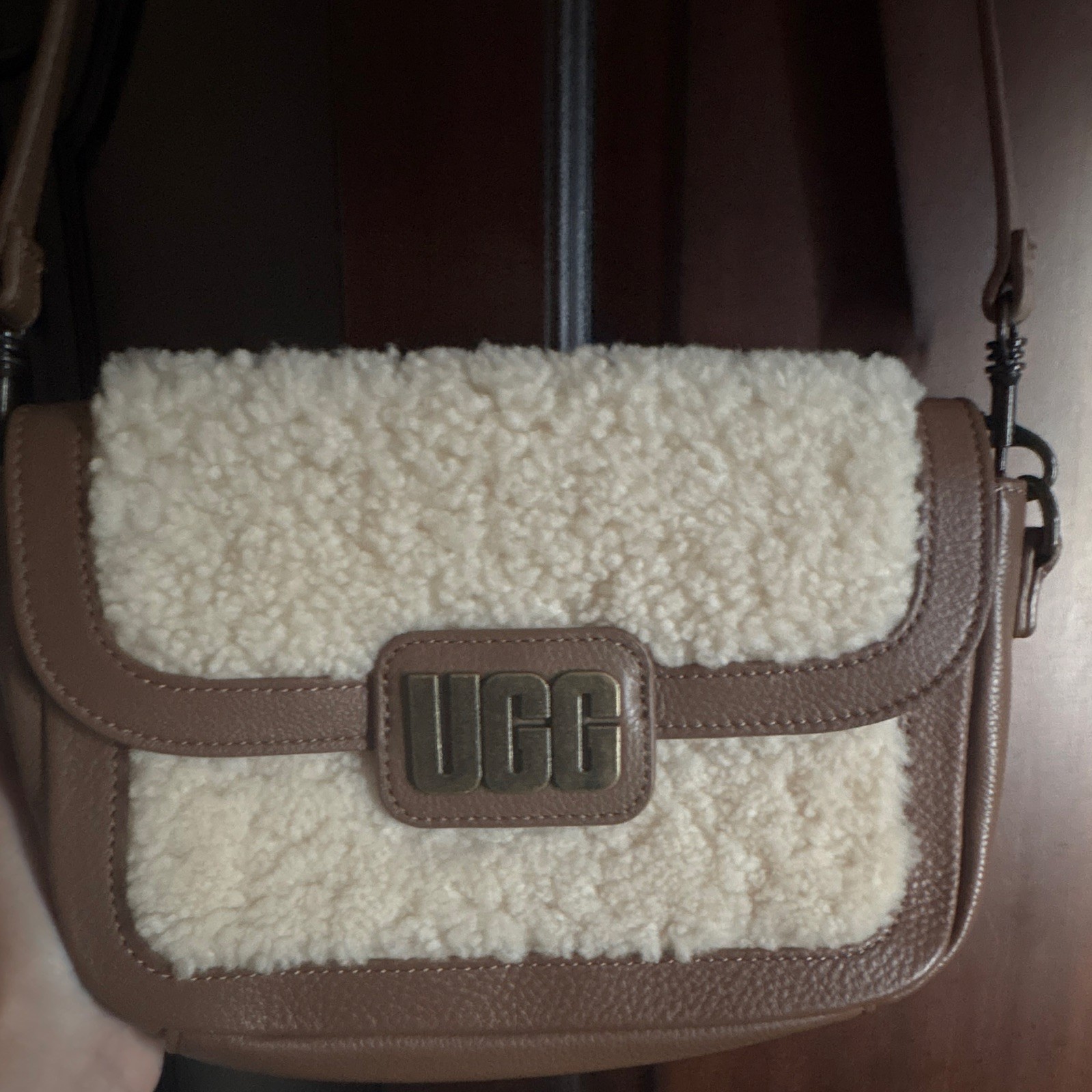 UGG Small Crossbody Bag Magnetic Flap Brown/Beige Gold Hardware w/ Dust Bag