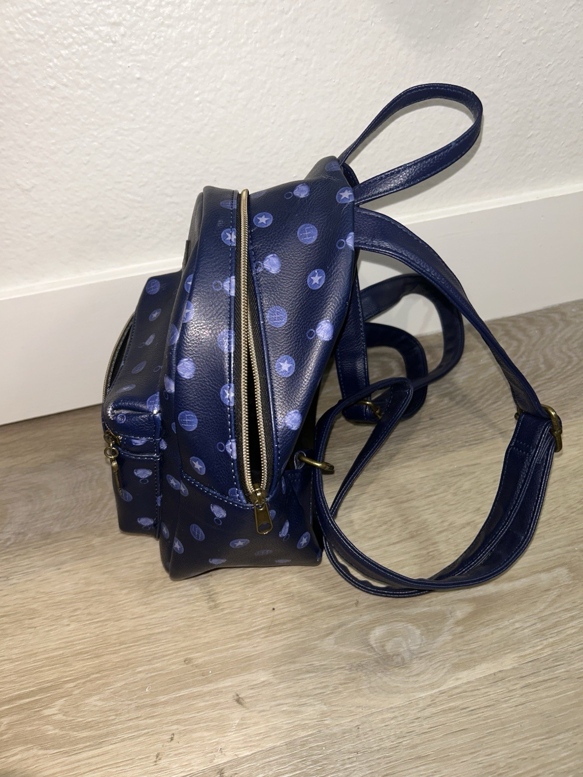 Loungefly Coraline Mini Backpack Blue Star Pattern Zip Closure Front Pocket