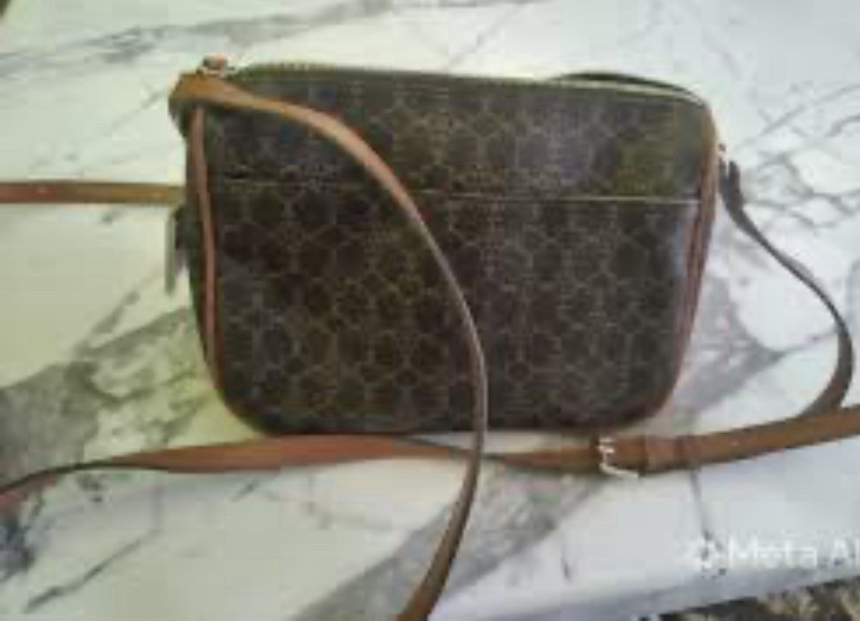 Women’s Small Brown Monogram Crossbody Bag Zip Top Front Pockets Gold Hardware