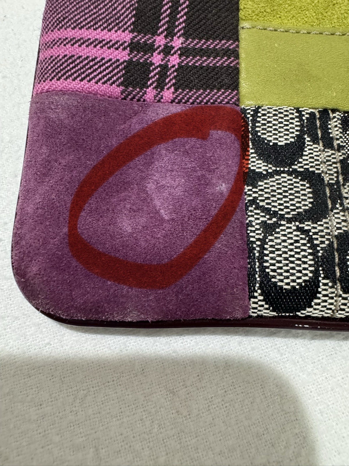 Coach Patchwork Multicolor Wristlet Zip Pouch Silver Hardware Pink Lined
