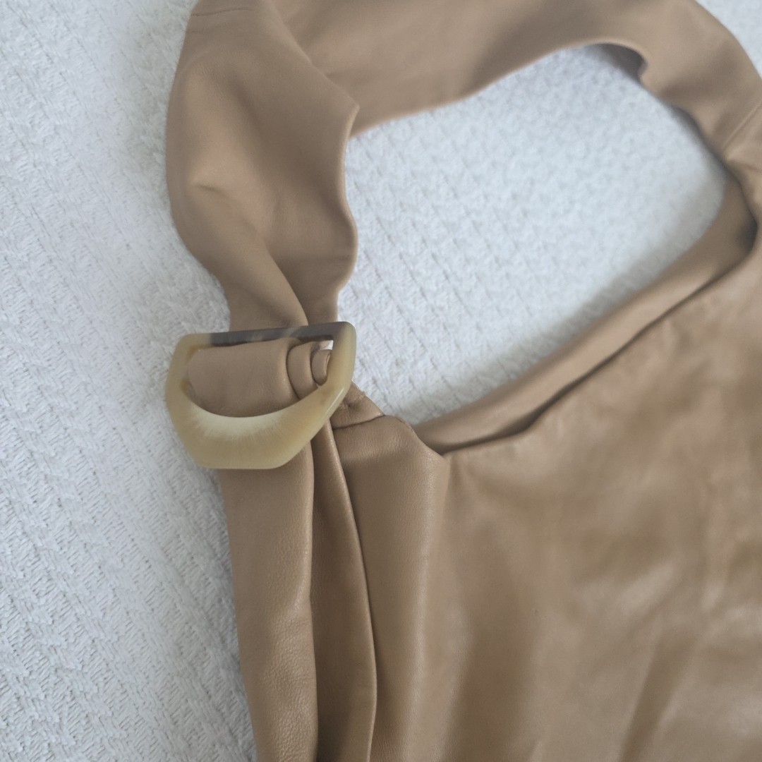 Vince. Leather Tan Lambskin Oversized Open Top Hobo Bag With Horn Buckle