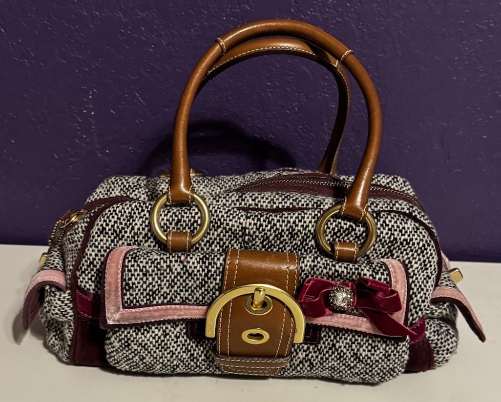 Vintage Coach Soho Tweed Satchel Swarovski Bow Turnlock 8F03 Y2K Clean Rare