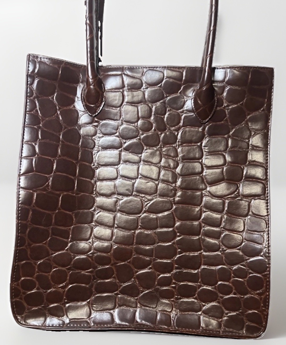 VTG 90’s Ralph Lauren Safari Croc-Embossed Faux Leather Tote Bag Luggage Brown