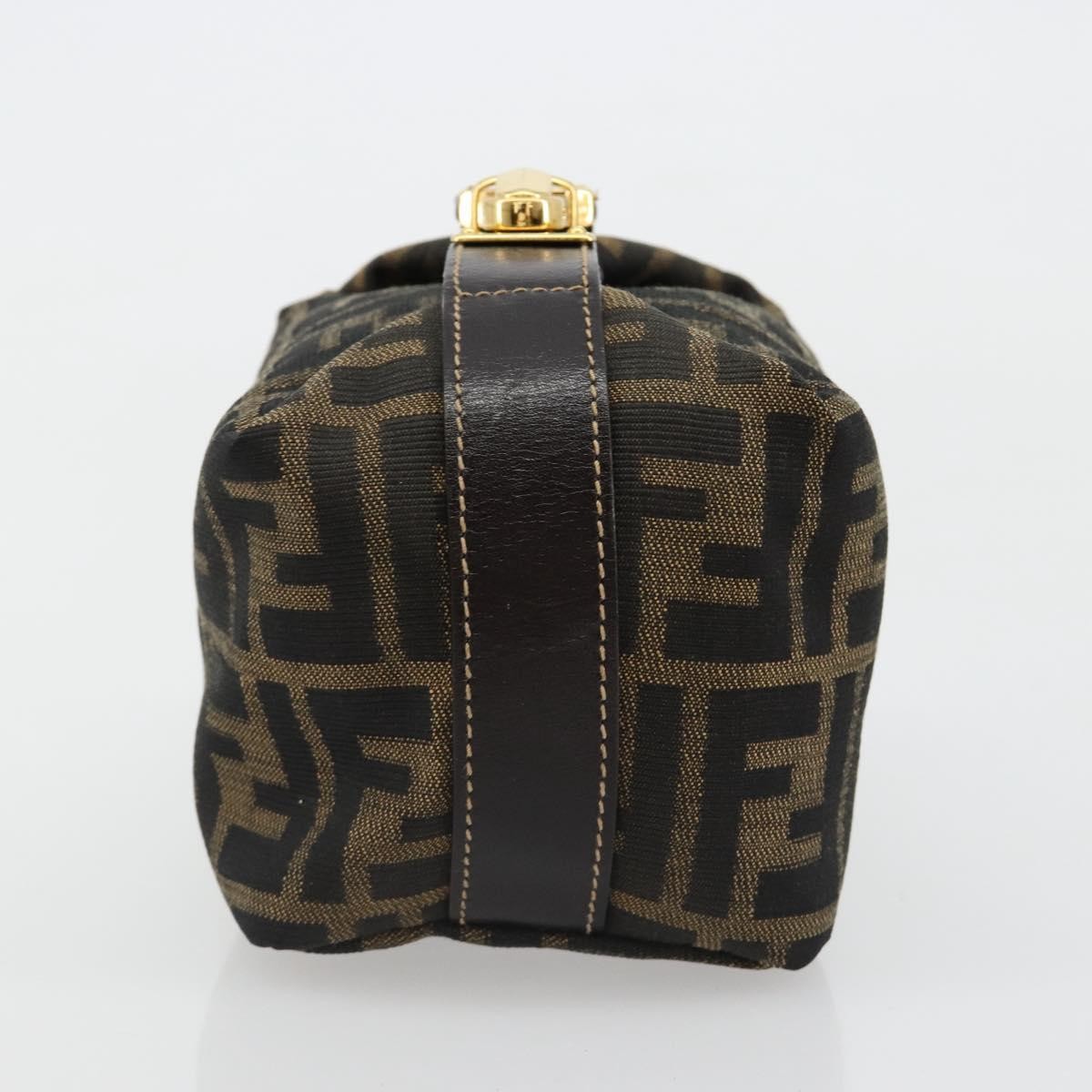 FENDI Zucca Canvas Hand Pouch Black Brown Auth 185167