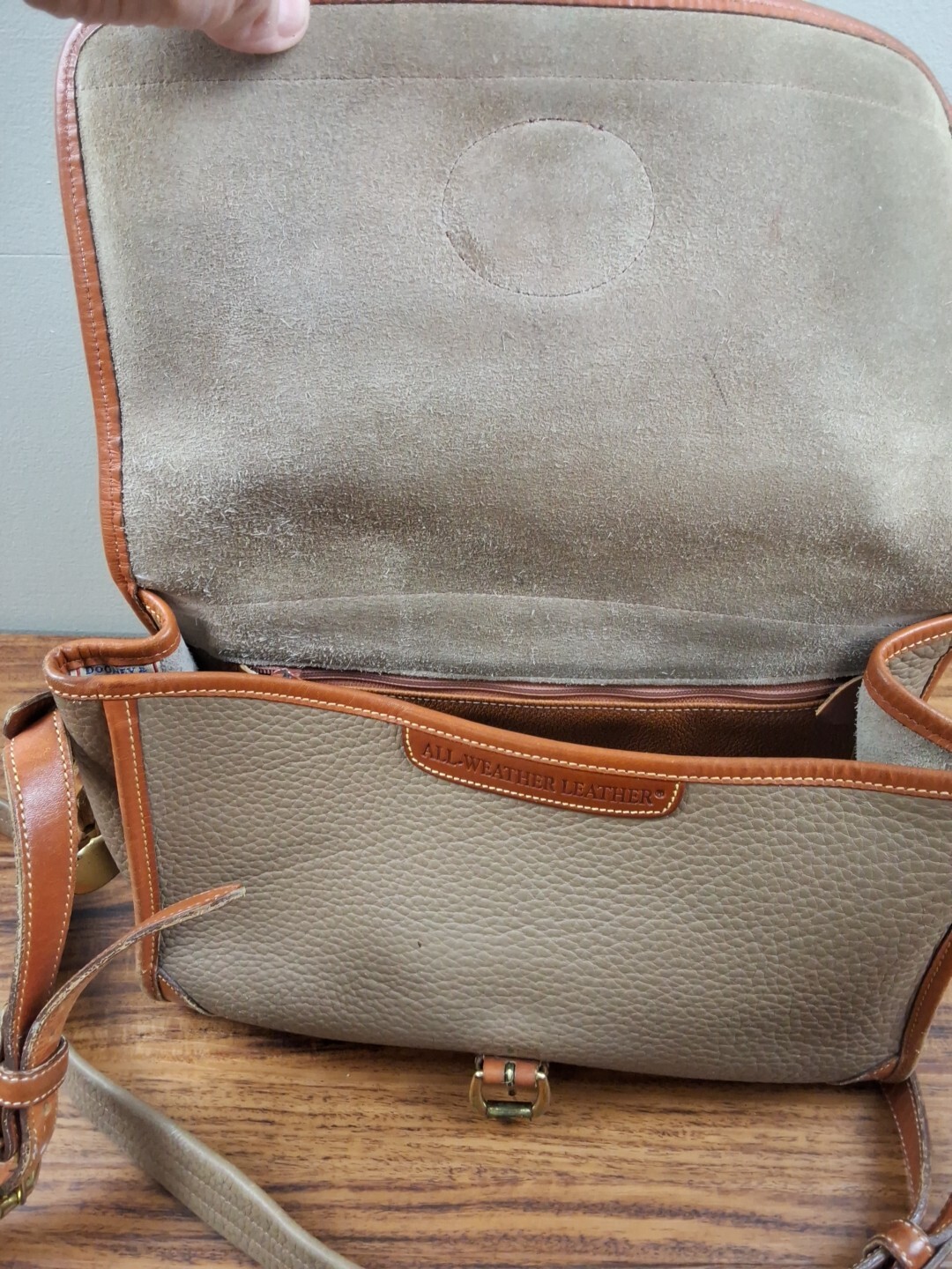 Dooney & Bourke Green Brown Purse Handbag Tote All Weather Leather USA See Photo