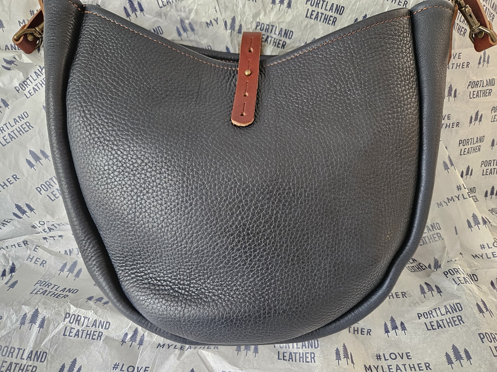 GFG Go Forth Goods – Smokey Blue Celeste Large Pebbled Leather Hobo Saddle Bag