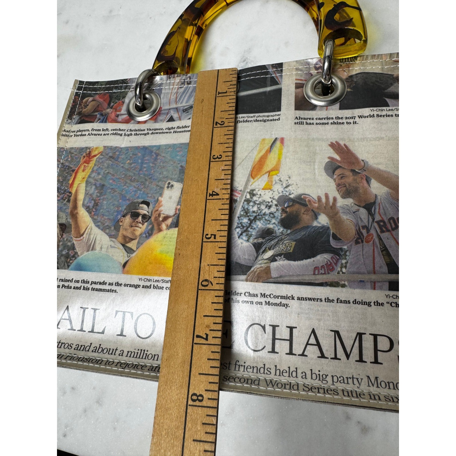Couture Planet Houston Astros Newspaper Print Handbag Tortoiseshell Handles NEW