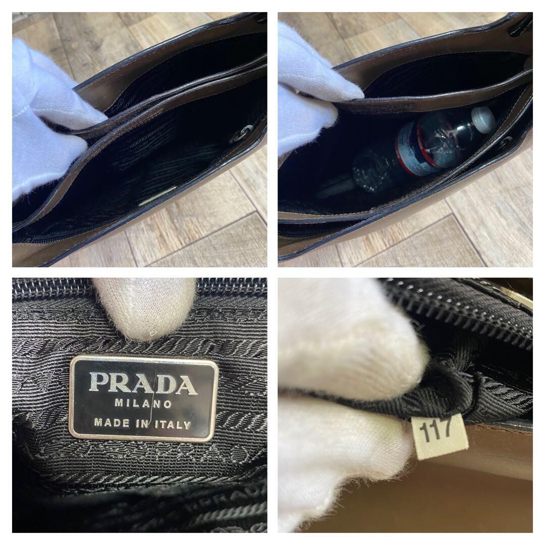 Prada Vitello Leather Handbag Tote Bag Beige Logo Italy Vintage 31.5cm 45cm