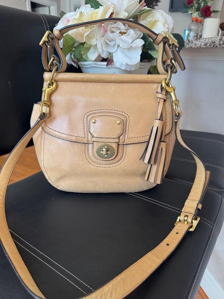 Coach Willis Britisian Luggage Gold Cowhide Leather Crossbody Bag 22382 (pu210