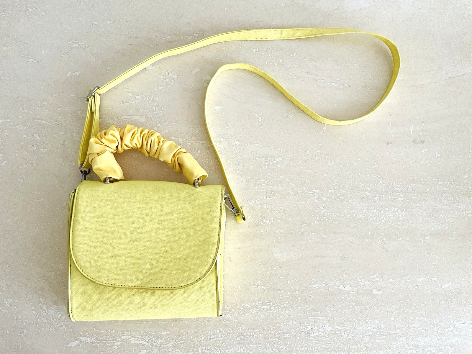 Olivia & Kate NY Lemon Yellow Crossbody Purse Bag Adjustable Strap Ruffle Handle