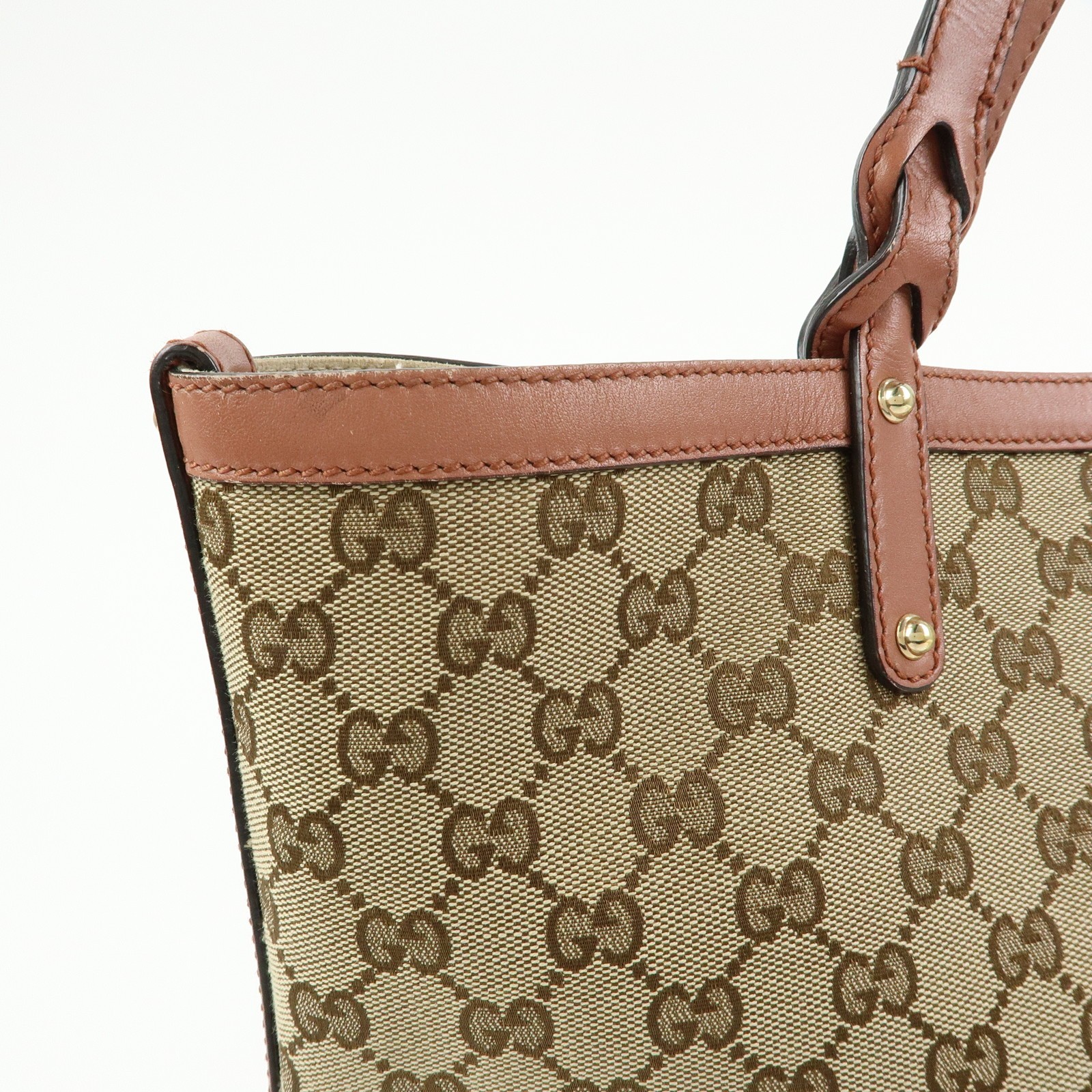 GUCCI GG Canvas Leather Tote Bag Shoulder Bag Beige Pink 247209 Auth Used F/S