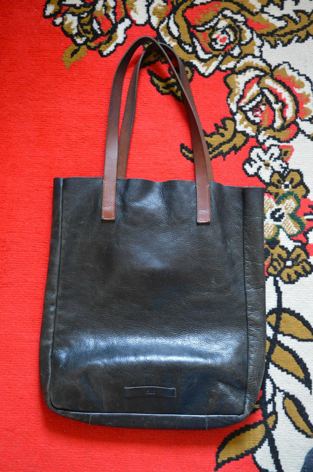 large black brown leather ELK tote bag rectangular big everyday laptop shoulder