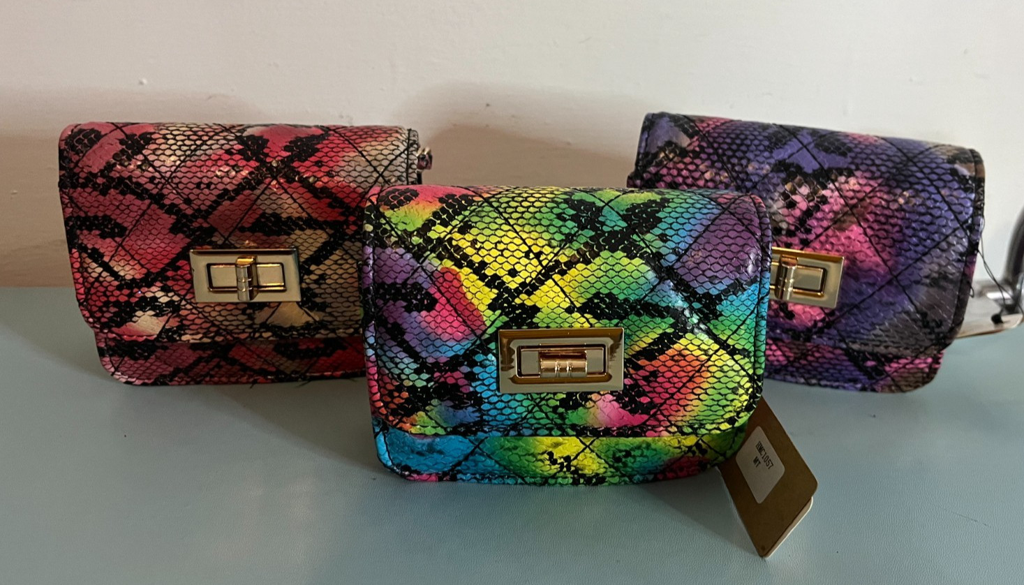 Faux Leather Multicolor Mini Snake Printed Shoulder Crossbody Purse 5W*3H*1.75D.