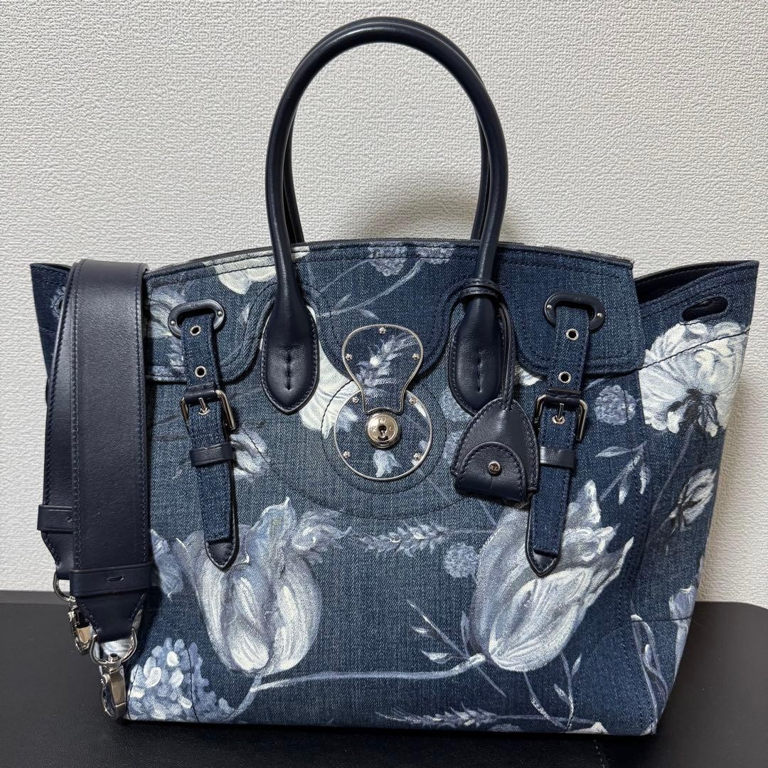 Ralph Lauren Ricky 33 Floral Denim Blue Handbag Shoulder Bag 2way Authentic Used