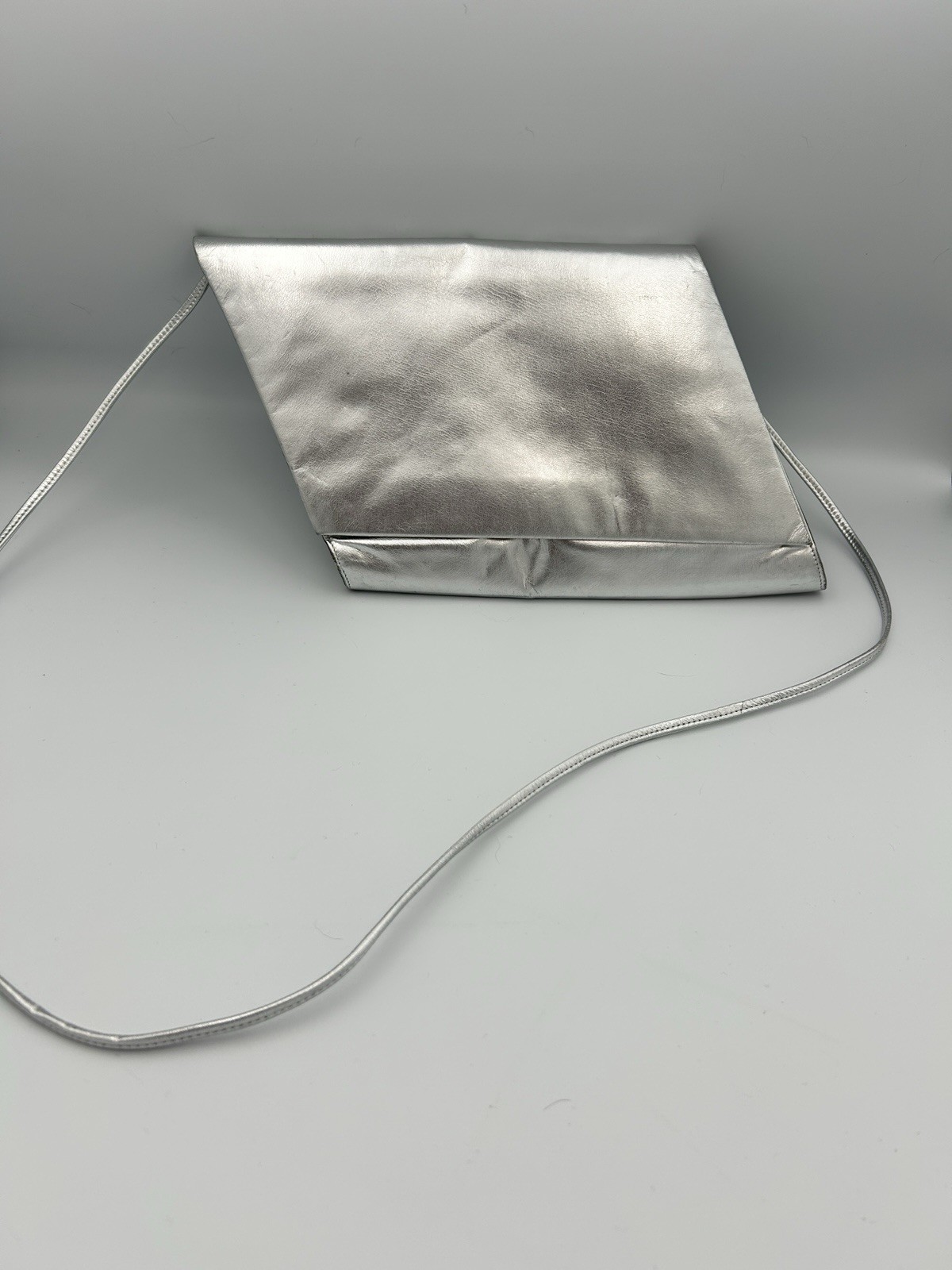 Charles Jourdan Vintage 80s Silver Retro Leather Vintage Shoulder Bag