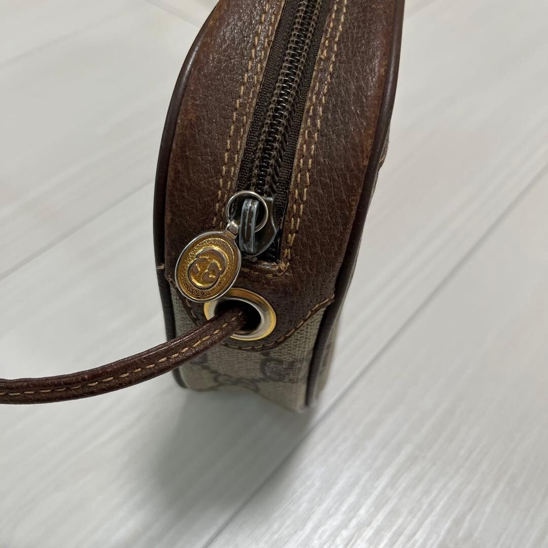 Gucci Vintage GG Plus Web Stripe Small Brown Shoulder Bag Made in Italy