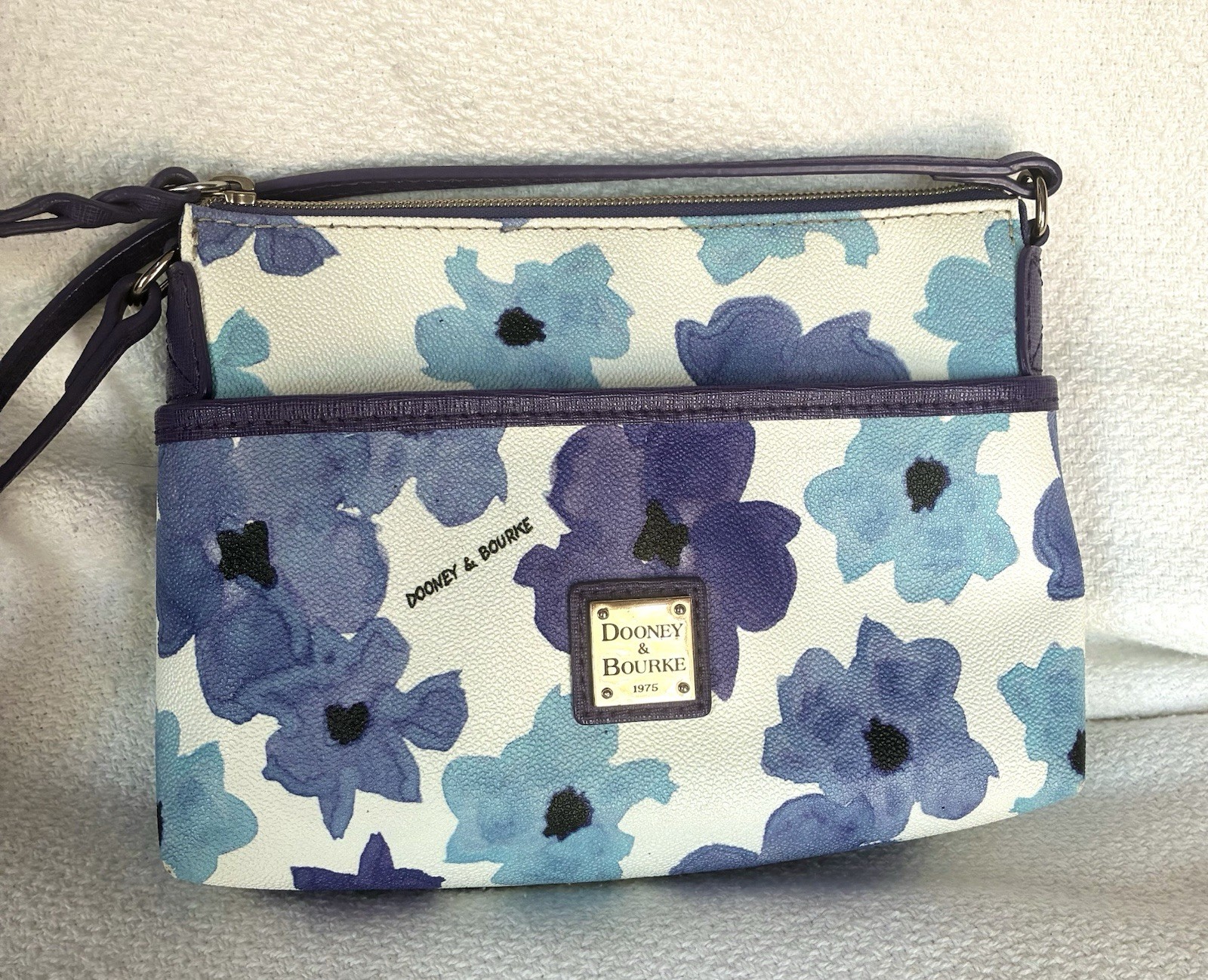 Dooney & Bourke Floral Multicolor Zip Crossbody Adjustable Strap Purple/Gold