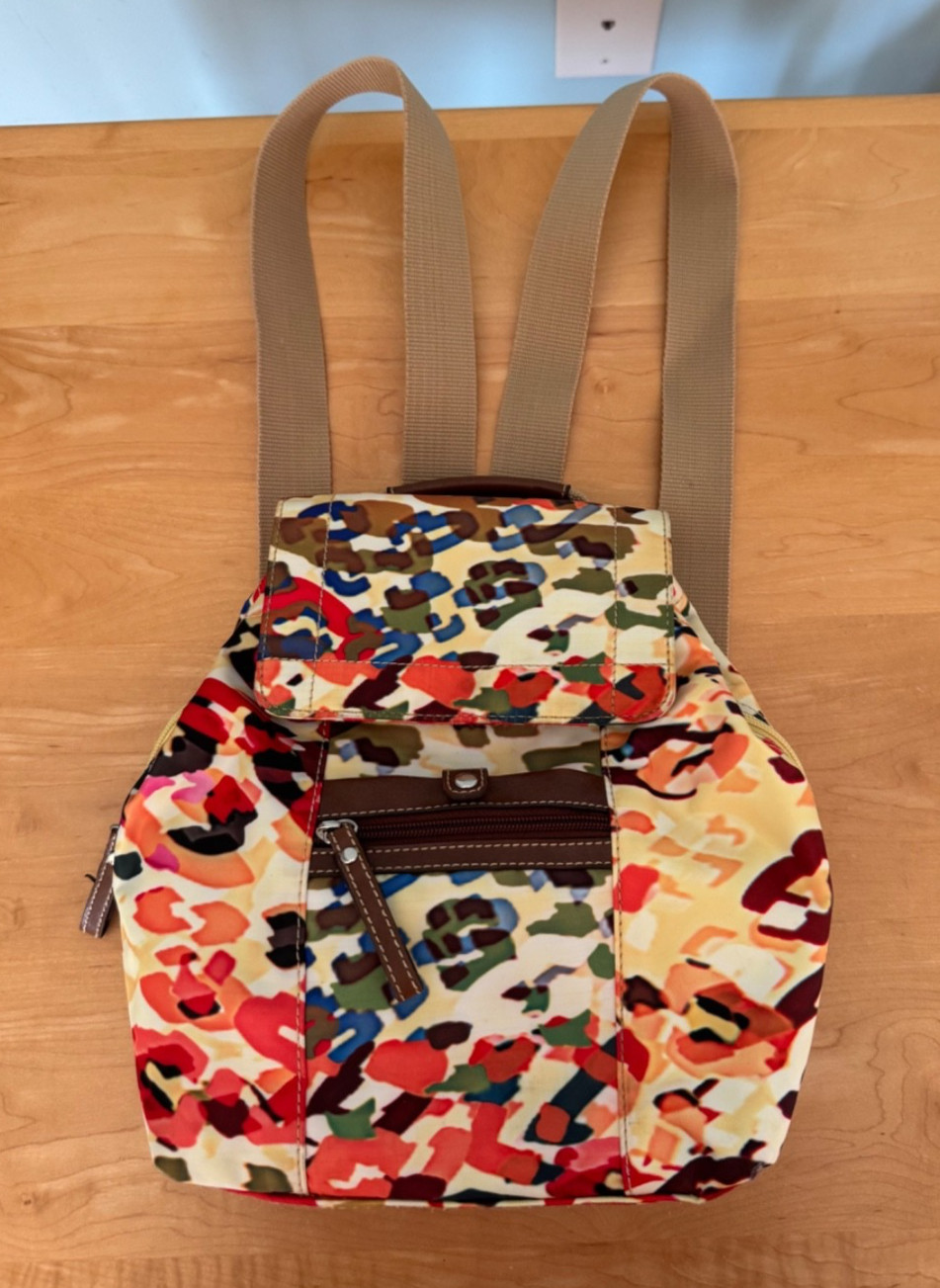 Nine West Watercolor Backpack Leather Accents, Many Zipper/Snap pockets