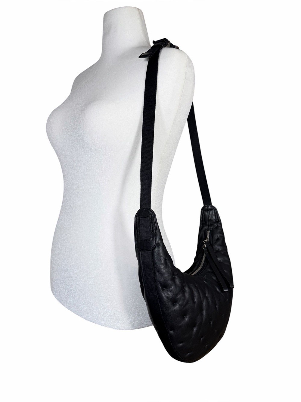 Rag&Bone Soft Black Leather Quilted/Dimpled Crescent Hobo Shoulder Bag NWOT