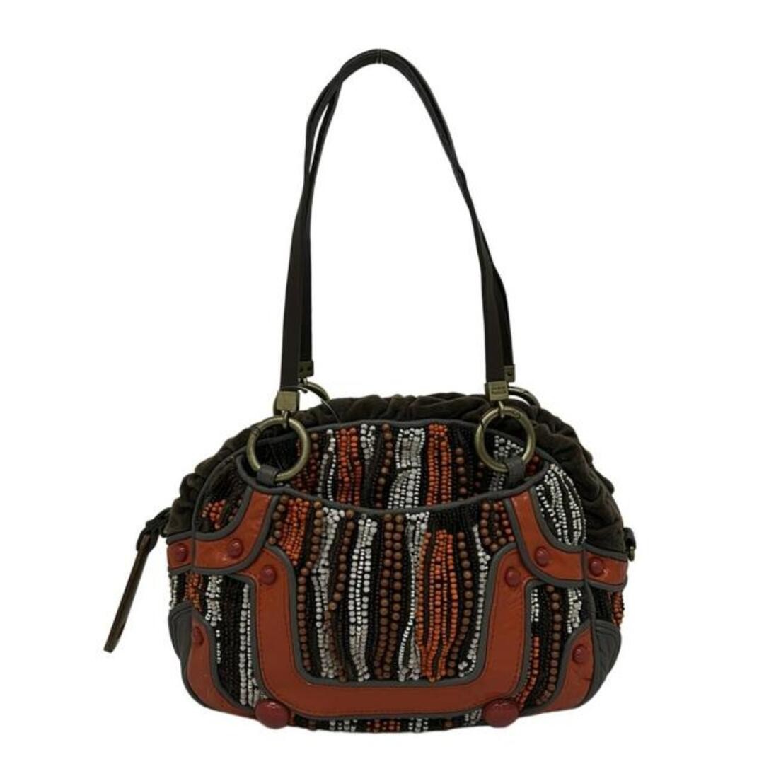 Jamin Puech Shoulder Bag Dark Brown Orange Cotton Leather H19.5 xW24 xD10 cm