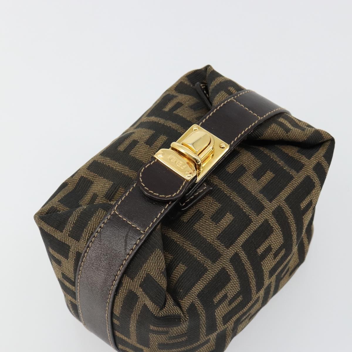 FENDI Zucca Canvas Hand Pouch Black Brown Auth 185167