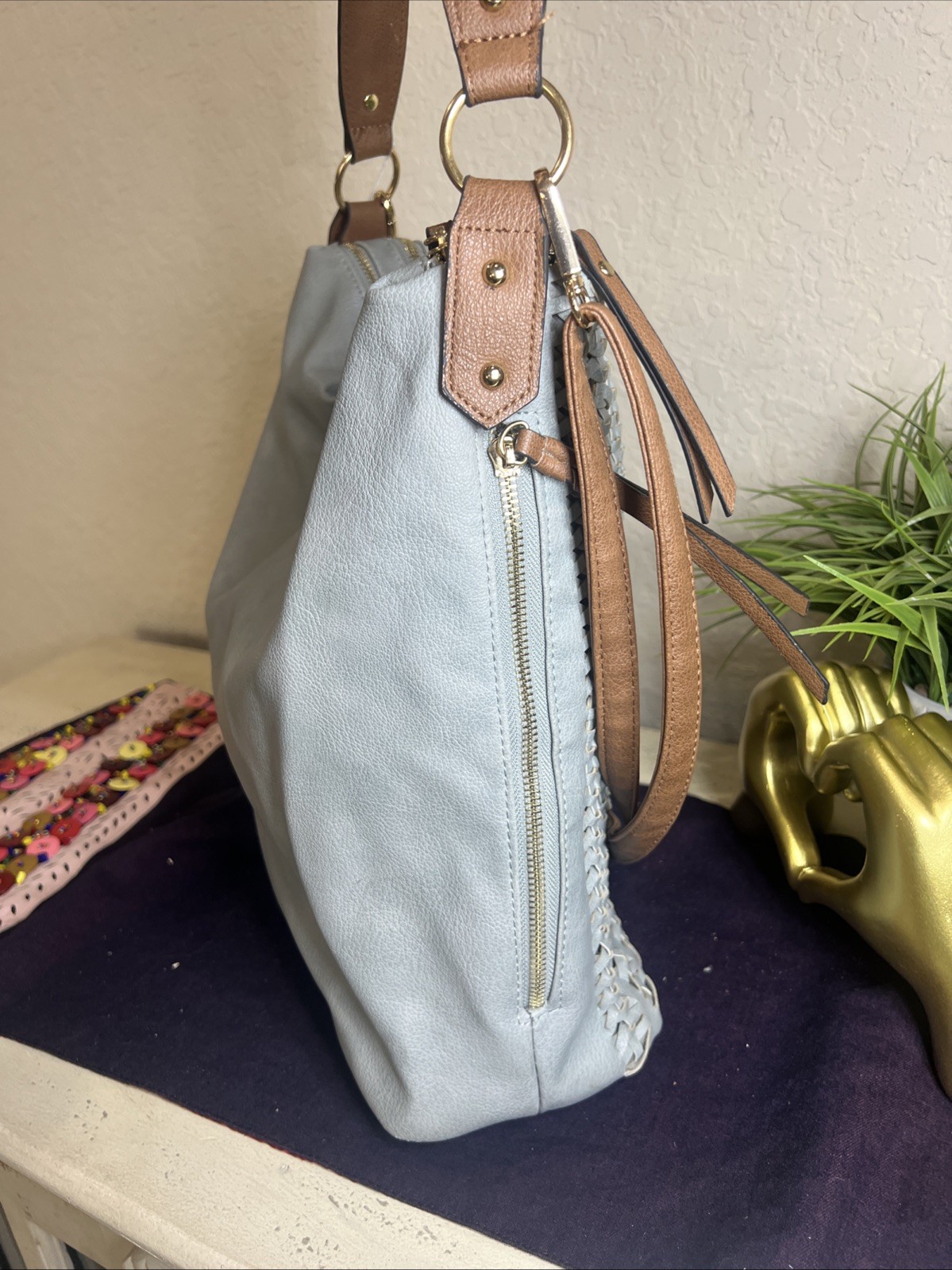 Unbranded Classic Gray Multi Zip Woven Shoulder Handbag Hobo Western Purse