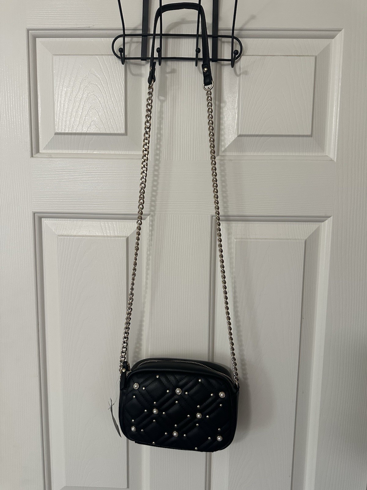 INC International Concepts Black Studded Pearls and Gold detailing Zip Crossbody