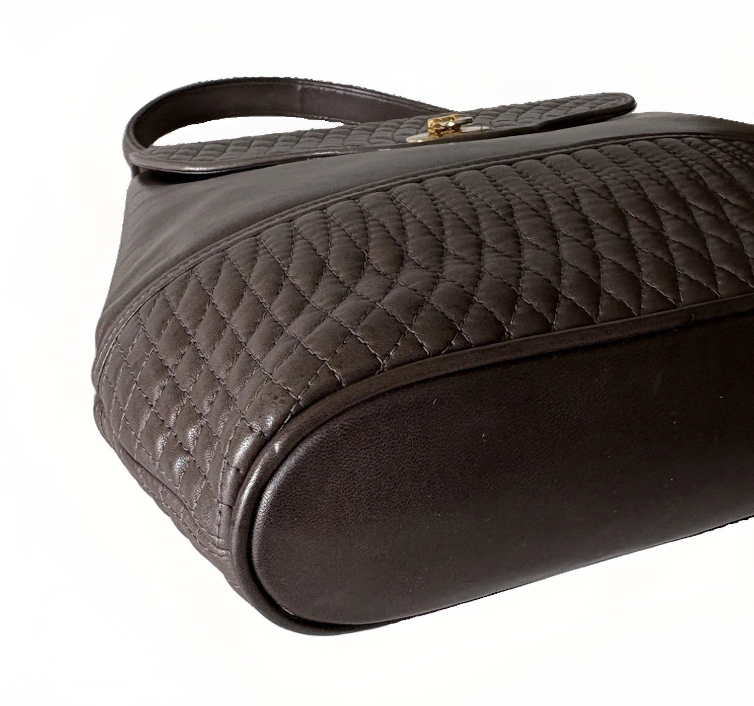 Authentic BALLY Hand bag Brown Quilting Leather From Japan 01265