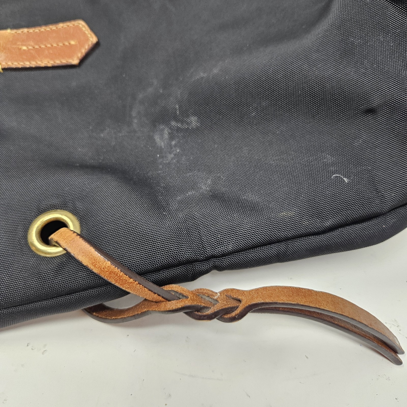 Dooney & Bourke Black Nylon Shopper Tote Bag Brown Leather Braided Duck Logo