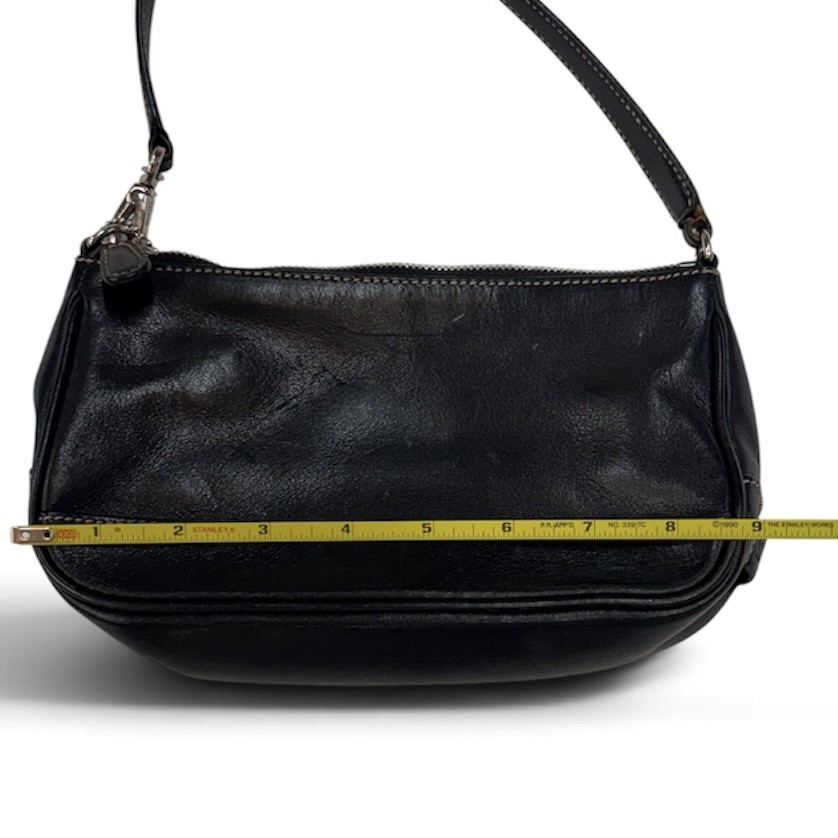 Coach Hamptons Demi Baguette Black Leather Bag Small 5×9 Contrast Stitching Y2K