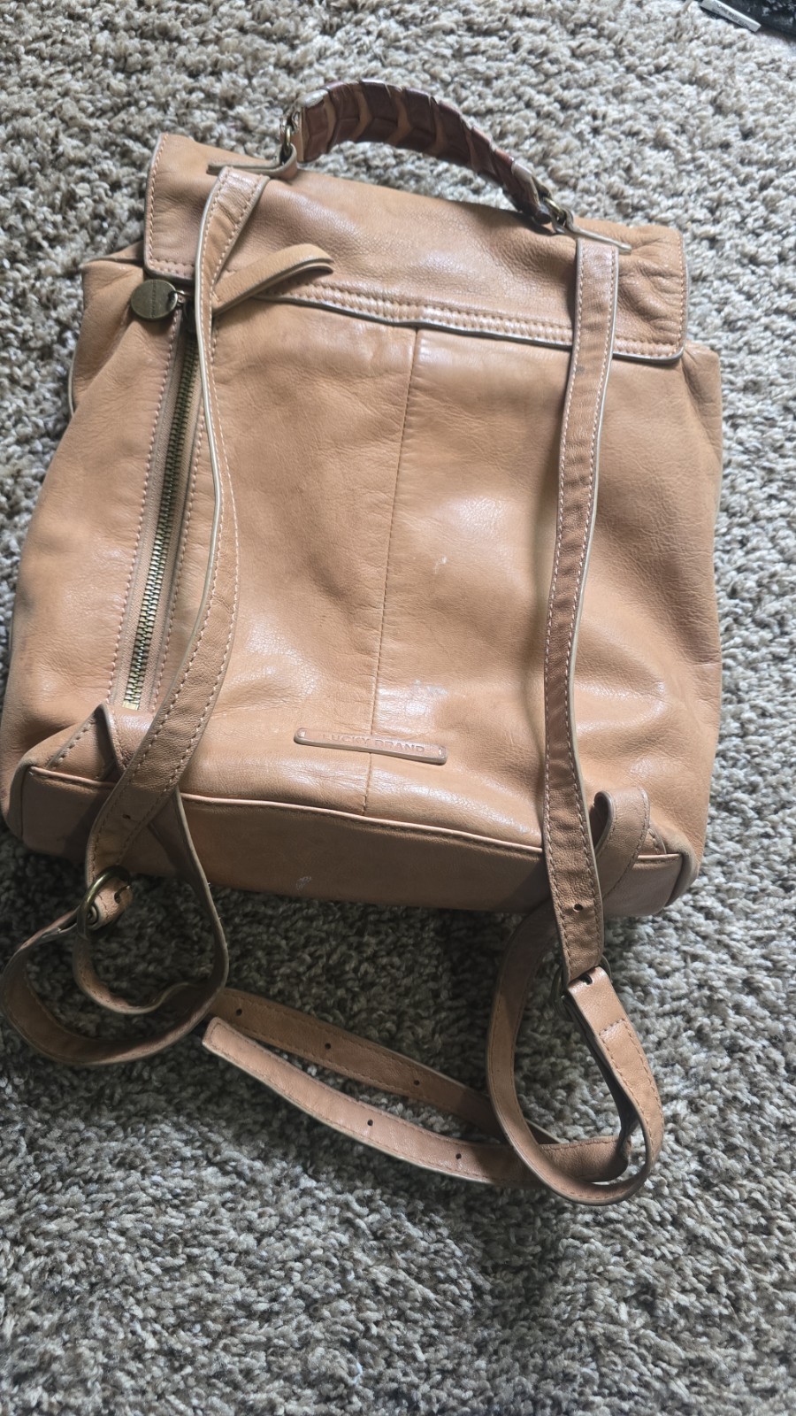 Lucky Brand Tan Medium Backpack Zip Closure Silver Hardware Adjustable Straps