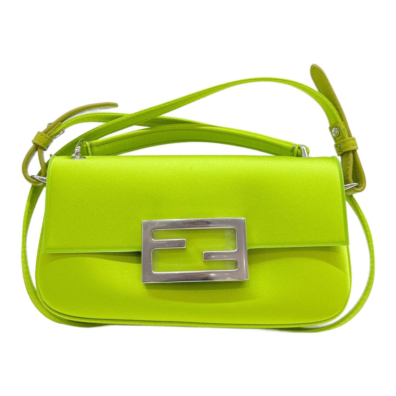 FENDI Baguette Phone Pouch Lime Green Satin Two Way Bag