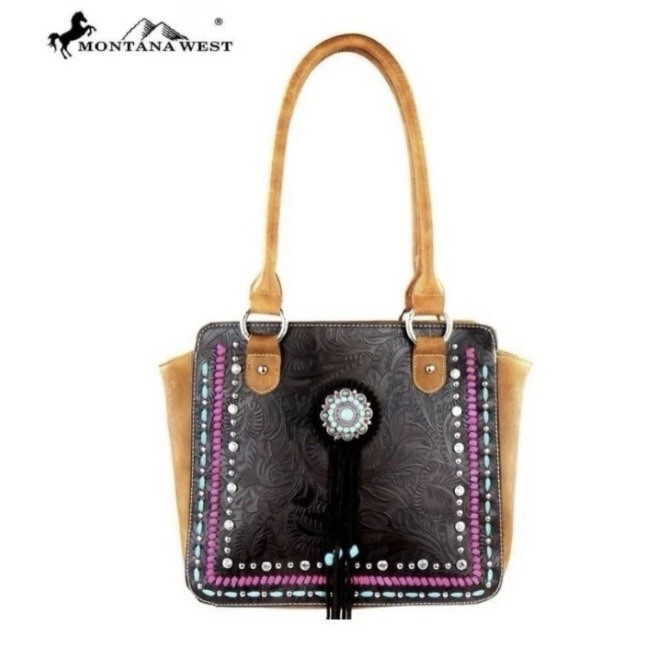 Montana West Concho Collection Boho Tote Bag Purse in Coffee