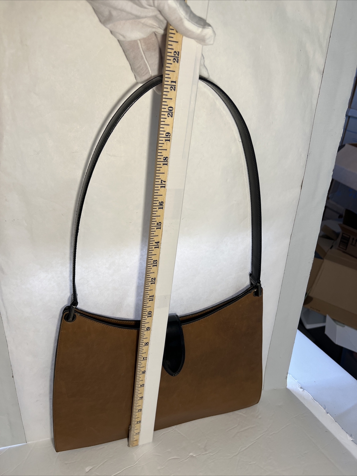 Bally Brown Leather Shoulder Bag Black Patent Leather Straps and Closure VTG SEE