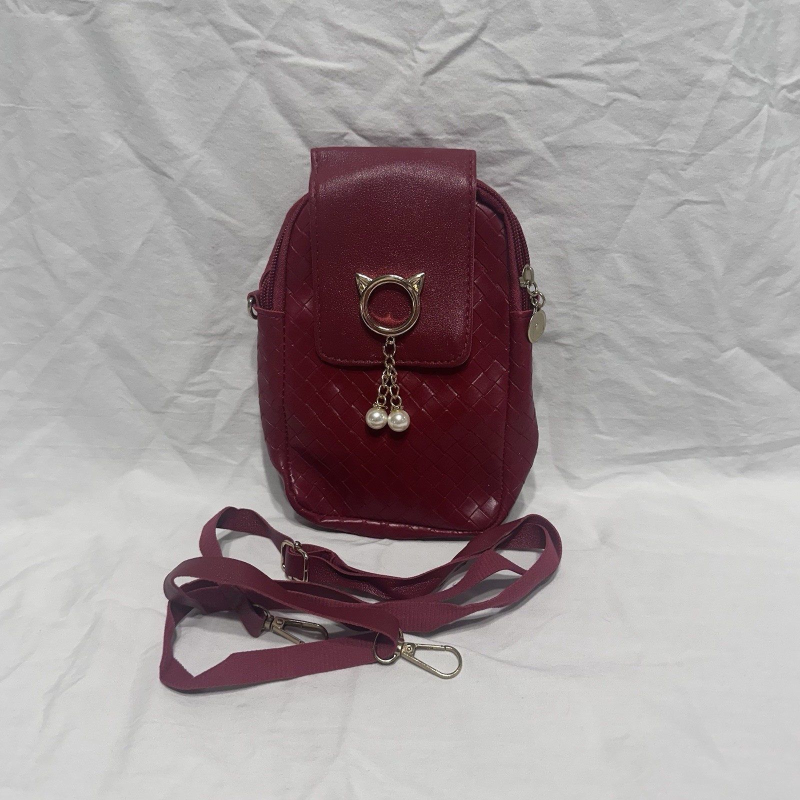 Fashion Cat Phone Cross Body Red Bag 5 Inches By 7.5 Inches For Girl On the Go