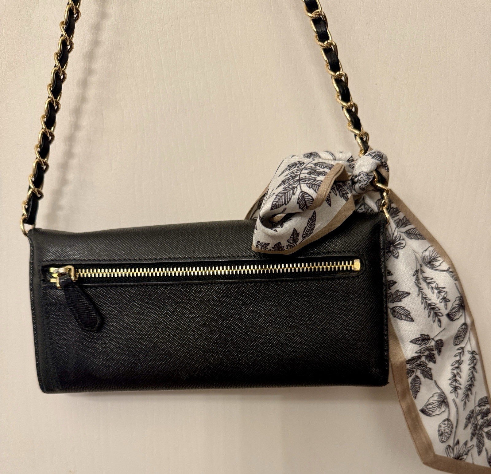 Prada Black White removable Chain Strap Shoulder wallet with Scarf Accent